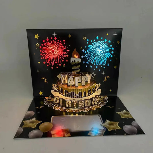 3D Happy Birthday Pop Up Card with Fireworks Lights & Music – Interactive Cake Greeting Card