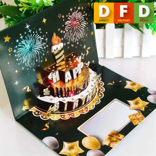 3D Happy Birthday Pop Up Card with Fireworks Lights & Music – Interactive Cake Greeting Card