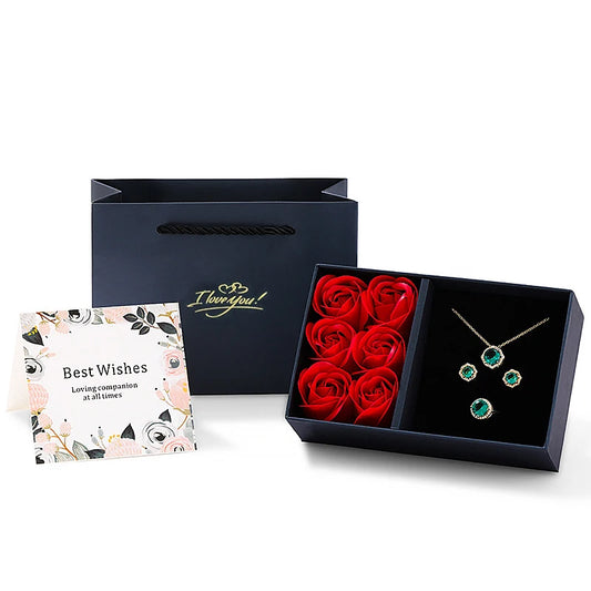 Rose Jewellery Gift Box – Valentine’s Day Flower Ring & Necklace Presentation Case with Carry Bag